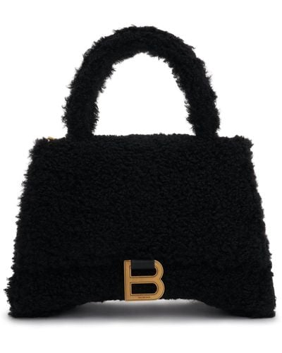 Balenciaga Furry Hourglass Small Handbag, , 100% Polyester - Black