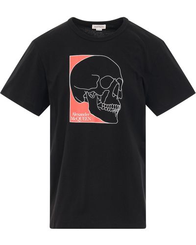 Alexander McQueen Outline Skull Print T-Shirt, Short Sleeves, /, 100% Cotton, Size: Large - Black