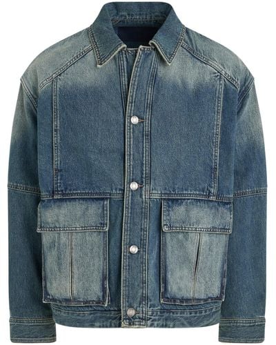 Juun.J Denim Outpocket Work Jacket, Long Sleeves, , 100% Cotton - Blue