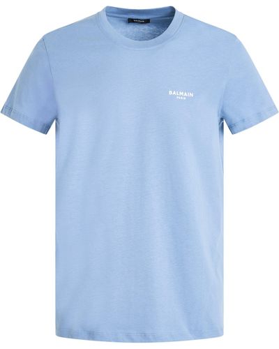 Balmain Classic Fit Flock T-Shirt, Short Sleeves, /, 100% Cotton, Size: Large - Blue