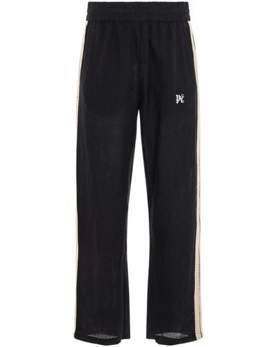Palm Angels 'Linen Monogram Embroidered Track Trousers, , 100% Cotton, Size: Small - Black