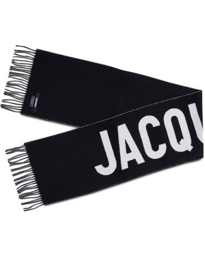 Jacquemus Fringe Logo Scarf, , 100% Fabric - Black