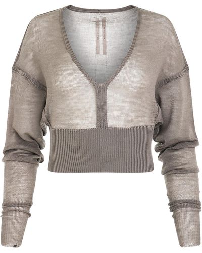 Rick Owens Long Sleeve V Knit Jumper, , 100% New Wool - Grey