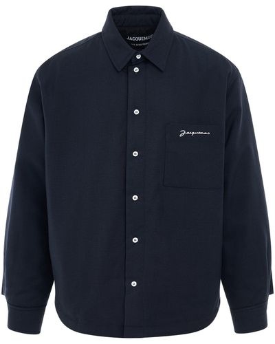 Jacquemus Boulanger Padded Overshirt, Long Sleeves, Dark, 100% Viscose - Blue