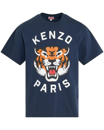 KENZO Lucky Tiger Oversized T-Shirt, Short Sleeves, Midnight, 100% Cotton - Blue