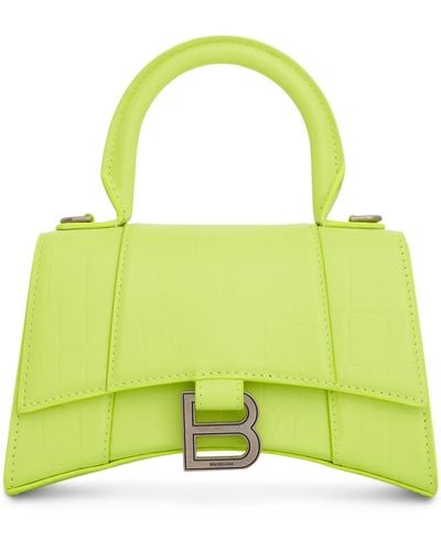 Balenciaga Hourglass Xs Croco Embossed Bag, Neon, 100% Calfskin - Yellow