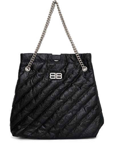 Balenciaga Crush Medium Tote Bag, , 100% Calf Leather - Black