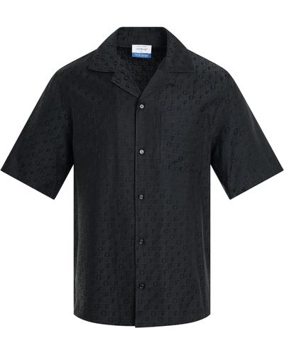 Off-White c/o Virgil Abloh Off- Off Allover Silk Jacquard Summer Shirt, Short Sleeves, , 100% Cotton, Size: Large - Black