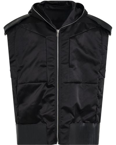 Rick Owens Lido Sleeveless Zip Vest With Hood, , 100% Calf Leather - Black