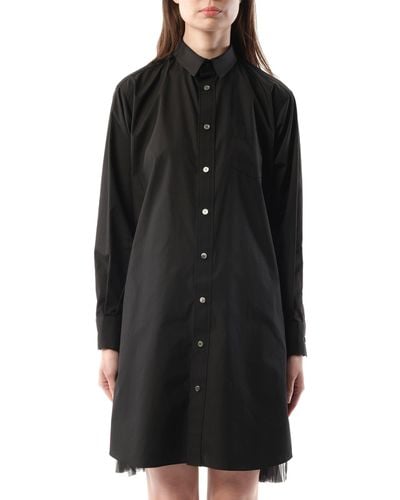 Sacai Cotton Poplin Dress, Long Sleeves, , 100% Cotton - Black
