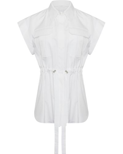 Alexander McQueen Drawstring Short Rolled Sleeves Shirt, , 100% Cotton - White