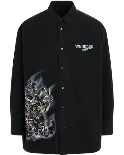 we11done 'Abstract Print One Pocket Shirt, Long Sleeves, , 100% Cotton, Size: Small - Black