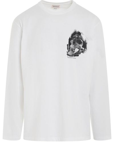 Alexander McQueen Collage Skull Logo Long Sleeve T-Shirt, /, 100% Cotton, Size: Large - White