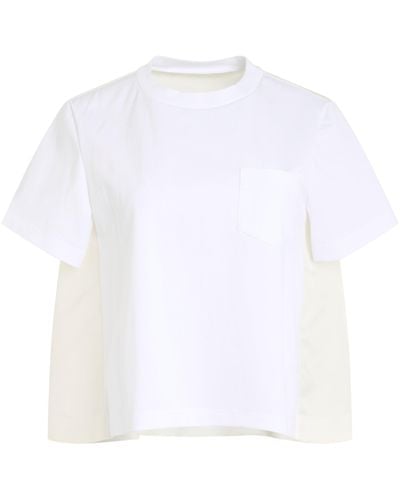 Sacai X Cotton Jersey X Nylon Twill T-Shirt, Short Sleeves, Off, 100% Cotton - White