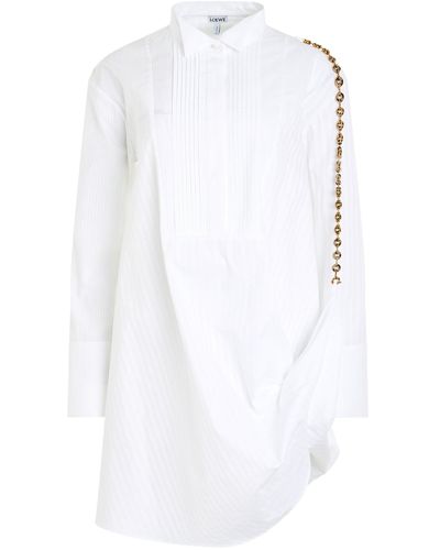 Loewe Chain Shirt Dress, Long Sleeves, Optic, 100% Cotton - White