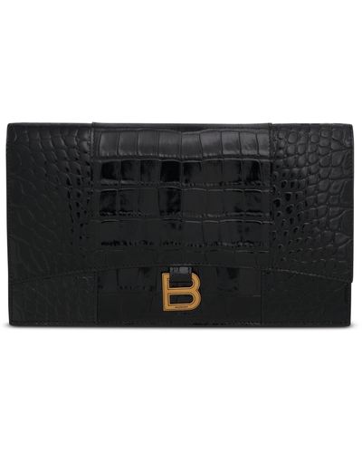 Balenciaga Hourglass Flat Pouch With Flap - Black