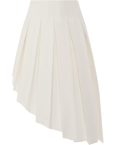 we11done Wool Asymmetrical Pleated Skirt, , 100% Polyester, Size: Medium - White
