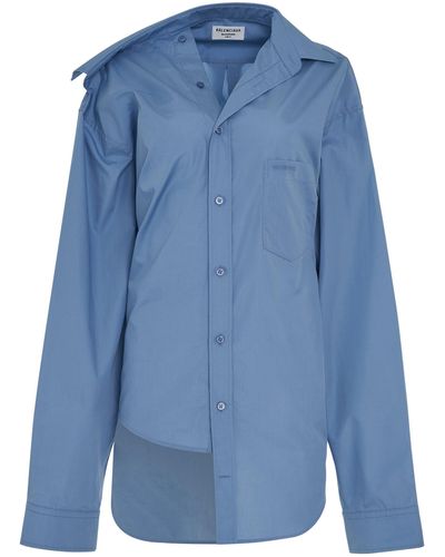 Balenciaga Twisted Shirt, Long Sleeves, Sky, 100% Cotton - Blue
