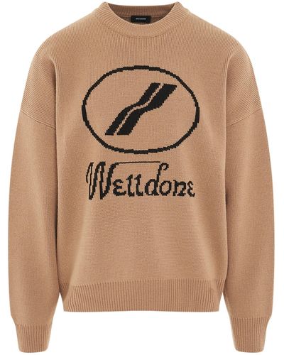 we11done 'Logo Jacquard Jumper, Round Neck, Long Sleeves, , Size: Small - Natural