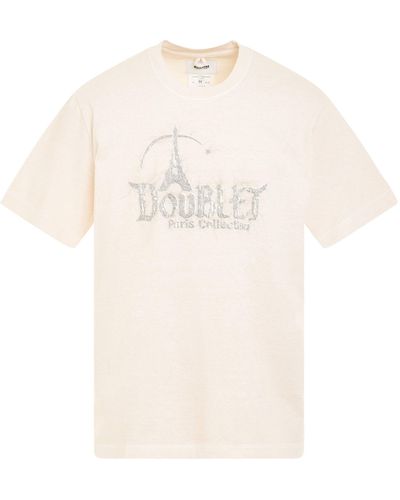 Doublet "Doubland" Embroidery T-Shirt, Short Sleeves, , 100% Cotton, Size: Large - Natural