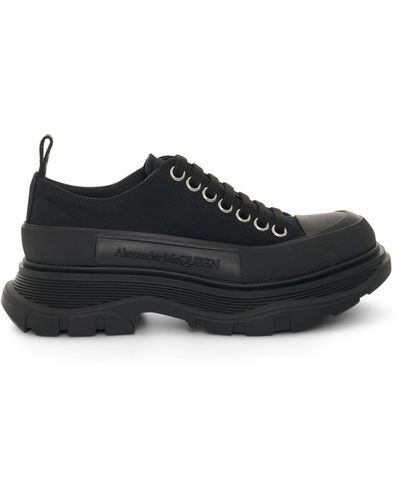 Alexander McQueen Tread Slick Canvas Lace-Up Shoes Sneakers, , 100% Polyester - Black