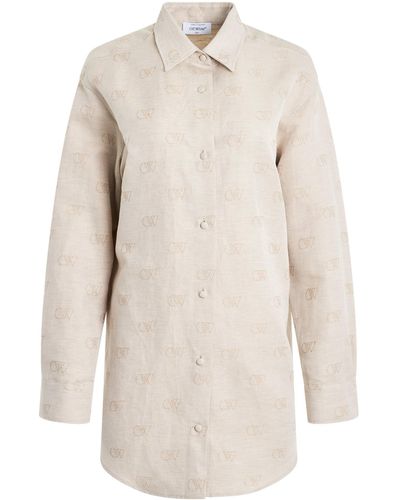 Off-White c/o Virgil Abloh Off- Linen Jacquard Overshirt, Long Sleeves, , 100% Cotton - Natural