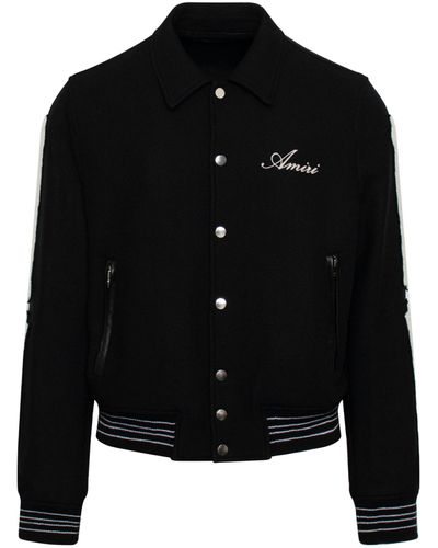 Amiri Bones Varsity Jacket In Black Wool