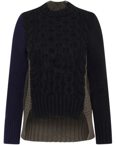 Sacai Wool Knit Jumper, Round Neck, Long Sleeves, /Khaki, 100% Wool - Blue