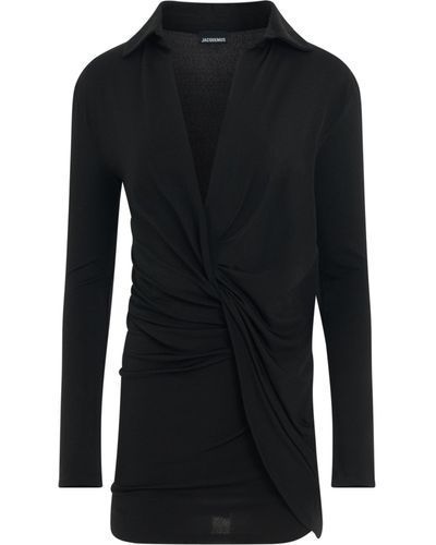 Jacquemus Bahia Twist Jersey Dress, Long Sleeves - Black
