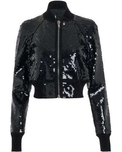 Rick Owens Cropped Flight Embroidered Bomber Jacket, Long Sleeves, , 100% Polyester - Black