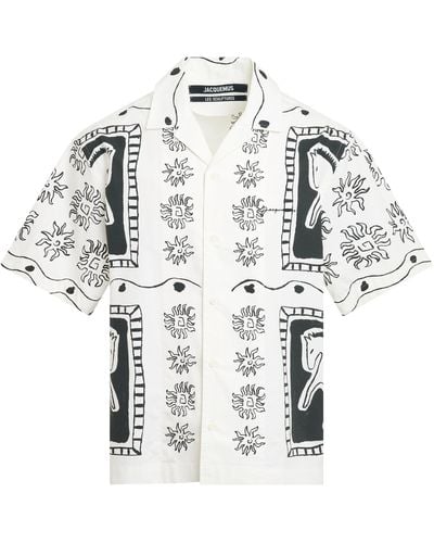 Jacquemus Jean Frise Horse Print Short Sleeve Shirt, /, 100% Cotton - Metallic