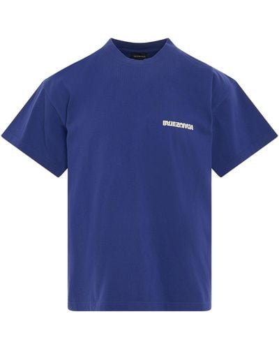 Balenciaga 'Logo Printed Medium Fit T-Shirt, /Dirty, 100% Cotton, Size: Small - Blue