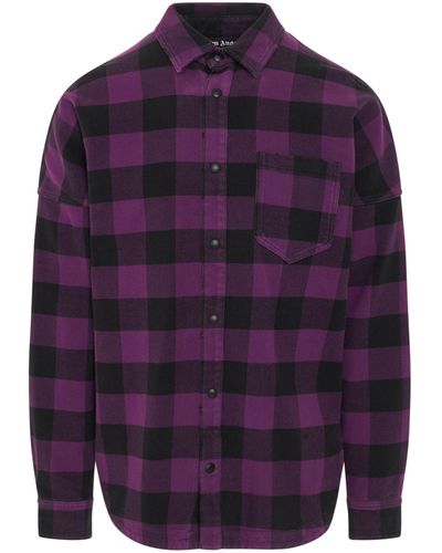 Palm Angels Classic Logo Overshirt, Long Sleeves, /, 100% Cotton, Size: Medium - Purple