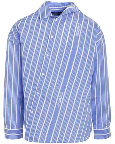 Jacquemus Cuadro Asymmetric Shirt, Long Sleeves, Stripe - Blue