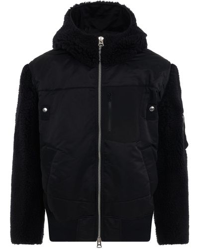 Sacai X Faux Shearling X Nylon Twill Blouson Bomber Jacket, Long Sleeves, , 100% Polyester - Black