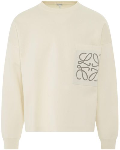 Loewe 'Anagram Pocket Sweater, Long Sleeves, Soft, 100% Cotton, Size: Small - White