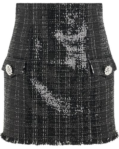 Balmain High Waisted Glittered Tweed Skirt, , 100% Polyester - Grey