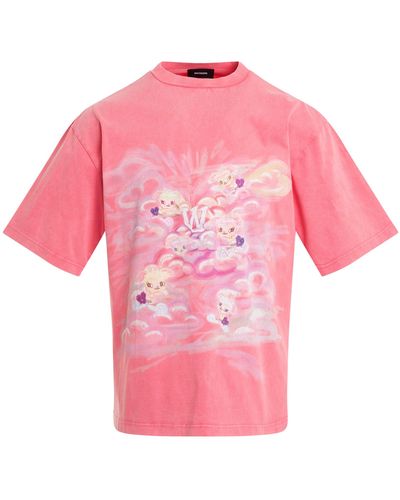 we11done Vintage Abstract Rabbit T-Shirt, Short Sleeves, , 100% Cotton - Pink