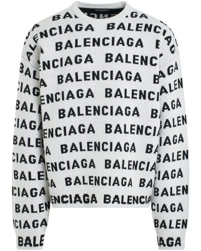 Balenciaga 'Allover Logo Horizontal Knit Jumper, Long Sleeves, , Size: Small - Black
