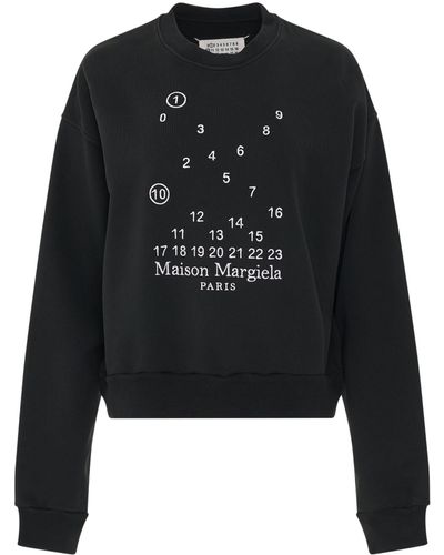 Maison Margiela Scattered Numeric Logo Sweatshirt, Round Neck, Long Sleeves, , 100% Cotton - Black