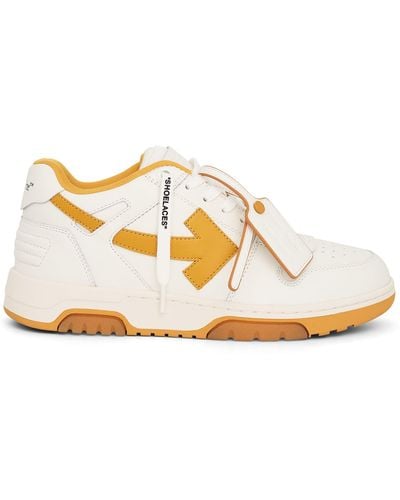 Off-White c/o Virgil Abloh Off- Out Of Office Calf Leather Sneakers, /Ocher, 100% Rubber - Metallic