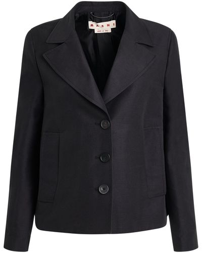 Marni 3 Button Flared Jacket, Long Sleeves, , 100% Cotton - Black