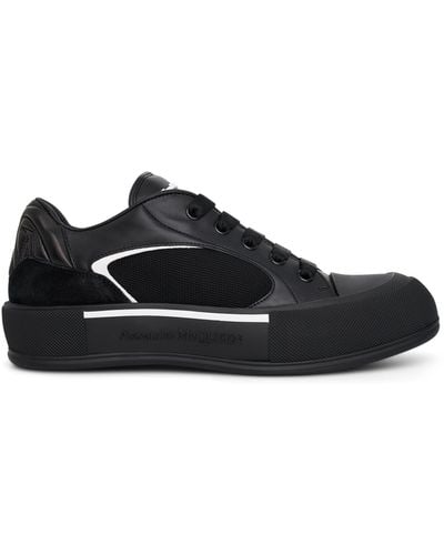 Alexander McQueen New Deck Lace-Up Plimsoll Trainers, /, 100% Calf Leather - Black