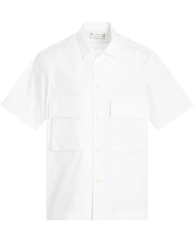 Sacai Thomas Mason Cotton Poplin Short Sleeve Shirt, Off, 100% Cotton - White