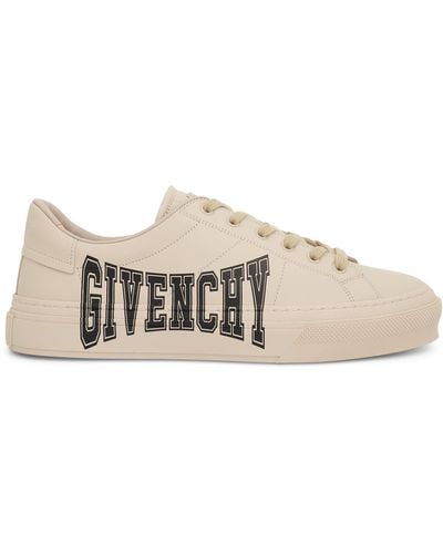 Givenchy City Sport Trainers With Varsity Print, /, 100% Leather - Natural