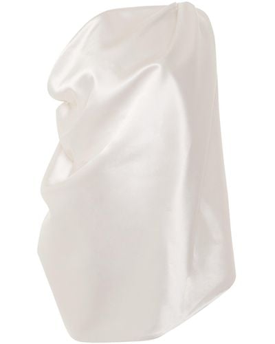 we11done 'Cowl Drape Neckline Satin Long Cape Dress, , 100% Polyester, Size: Small - White