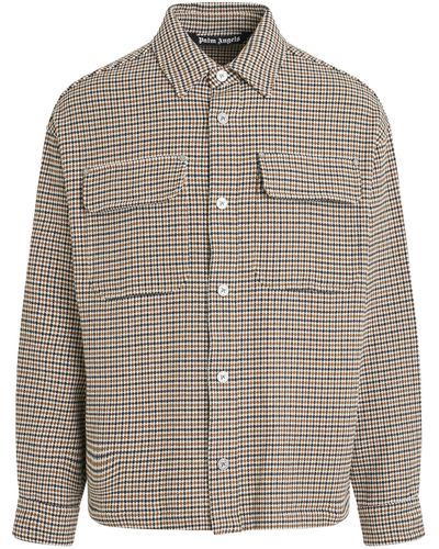 Palm Angels 'Check Back Logo Over Shirt, Long Sleeves, 100% Cotton, Size: Small - Gray