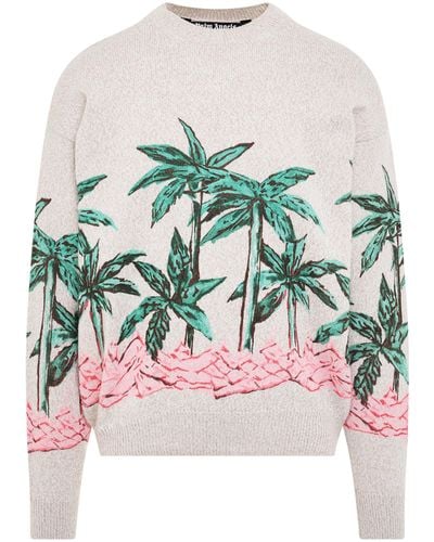 Palm Angels 'Palms Row Printed Sweater, Long Sleeves, Butter/, 100% Cashmere, Size: Small - Multicolor