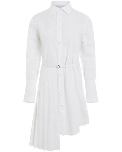 Off-White c/o Virgil Abloh Off- Diagonal Plisse Shirt Dress, Long Sleeves, 100% Cotton - White