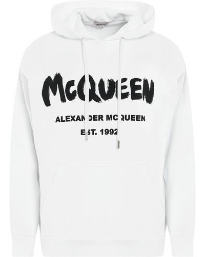 Alexander McQueen Graffiti Logo Print Hoodie In White/black